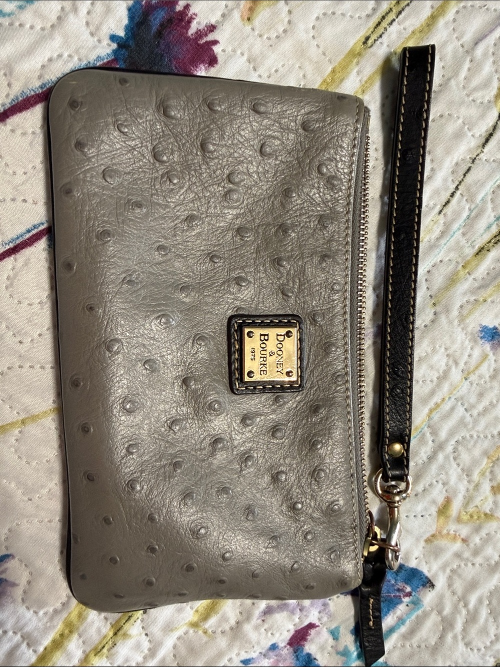 Dooney & Bourke Gray Embossed Ostrich-Style Wristlet Clutch
